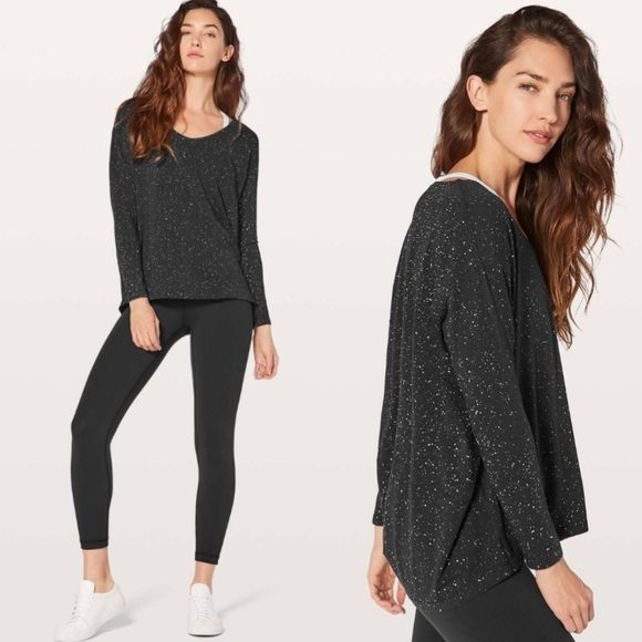 Lululemon Back In Action Long Sleeve V Splatter Dye Black - Picture 1 of 7
